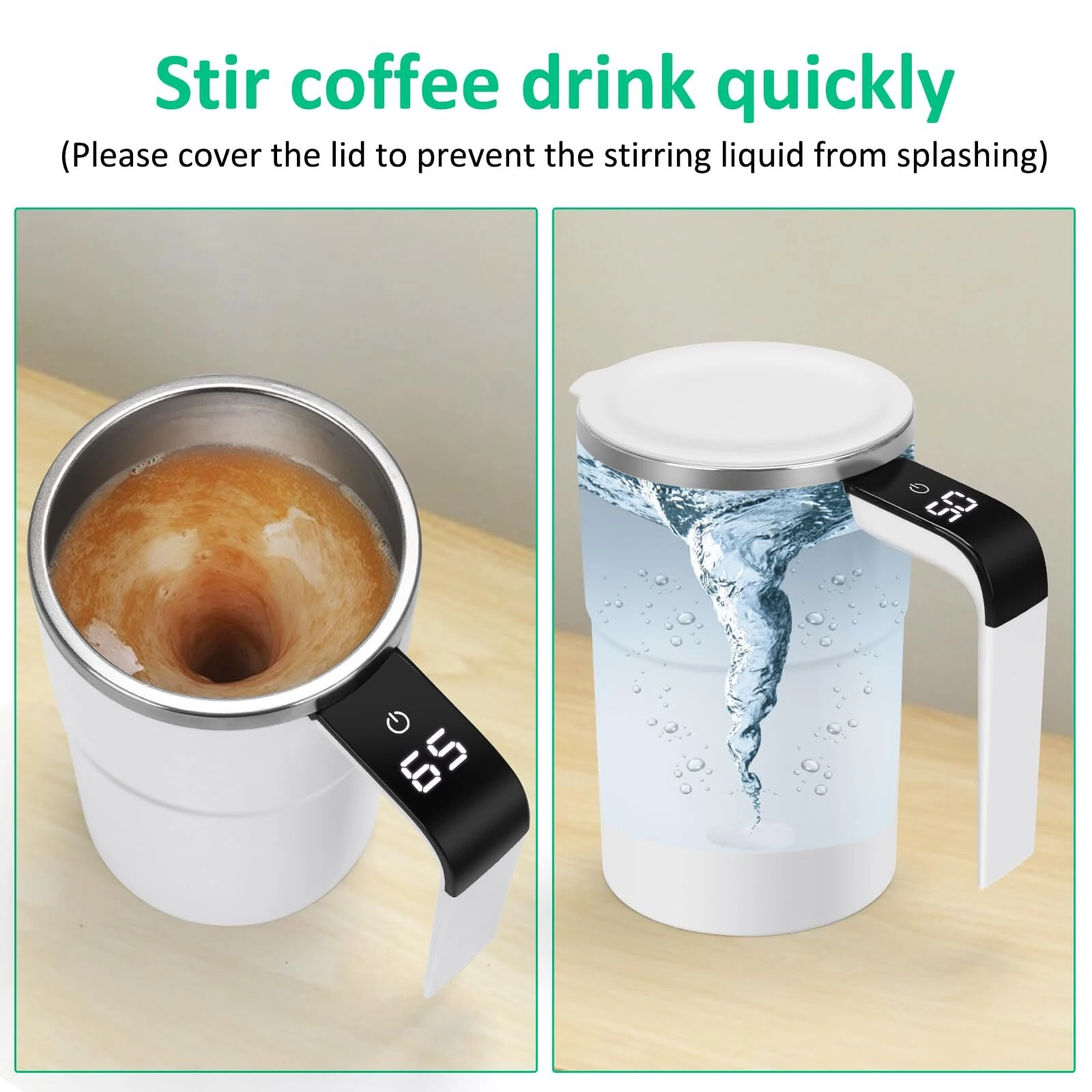 (image for) IPRee Intelligent Magnetic Auto-Stirring Cup with LED Display Temperature 380ml Rechargeable Portable Mixing Coffee Mug For Home & Office Use